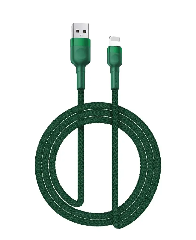Iphone til USB A kabel Grøn flettet 2.0 meter 2.4 ampere