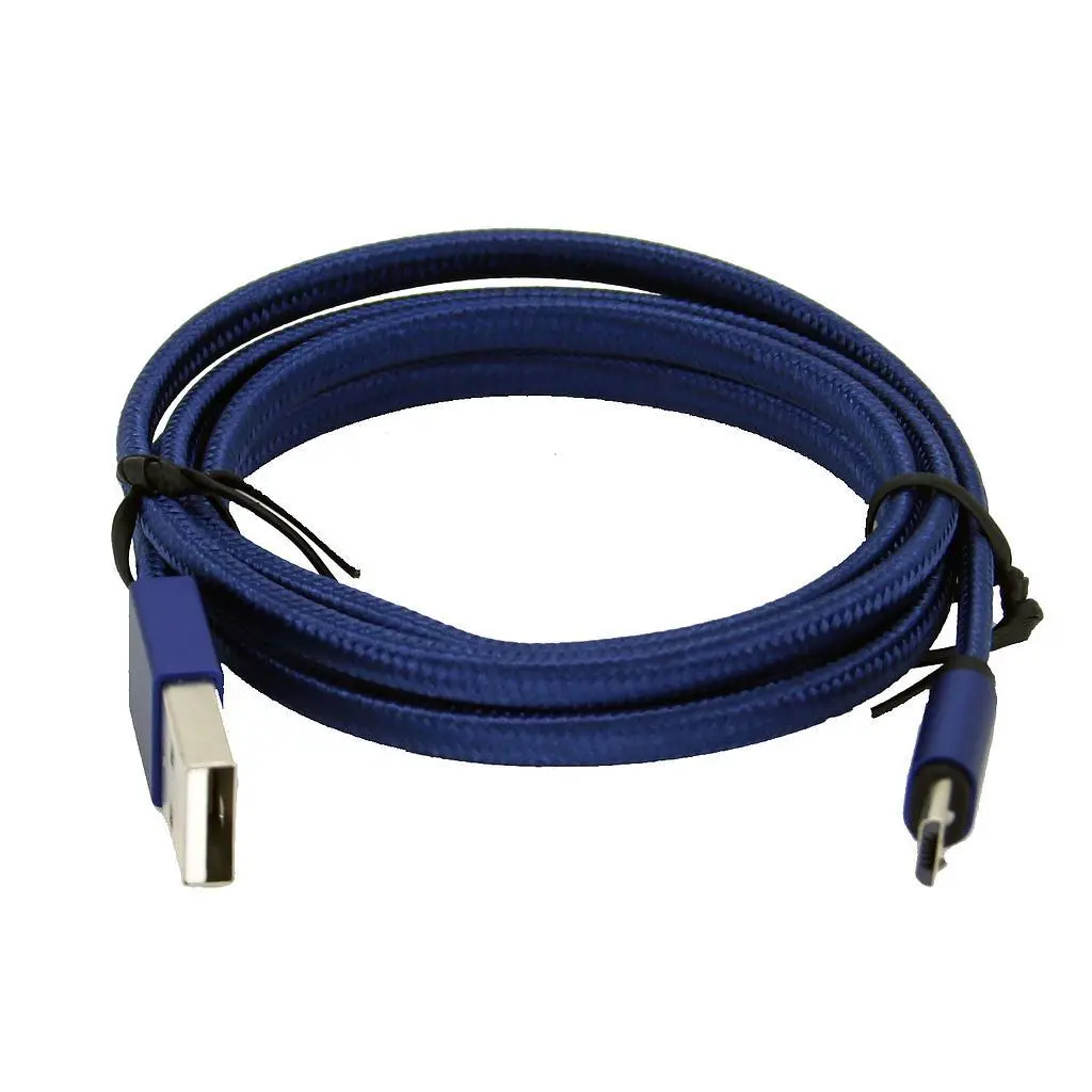 Micro USB til USB A flettet kabel 1m. Blå