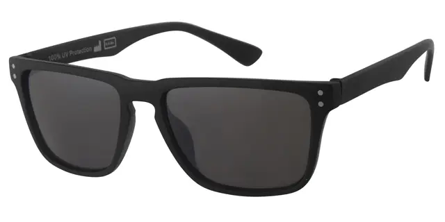 Solbrille mat sort med sølv deco samt sorte glas