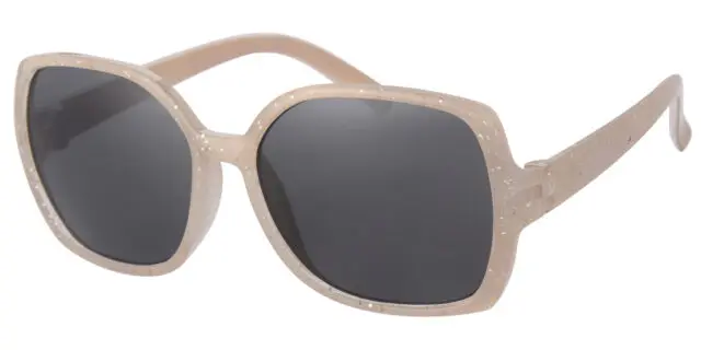 Solbrille transparent biege med glimmer og sorte glas