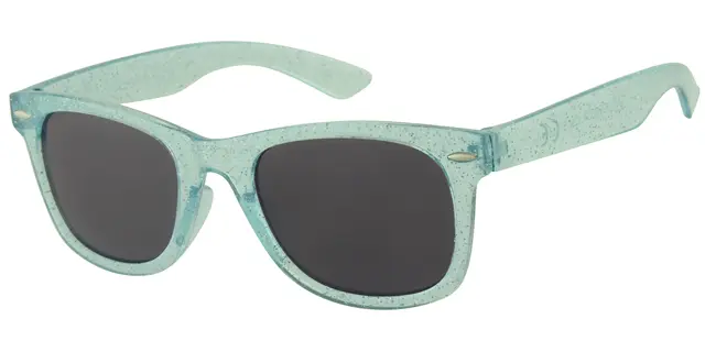 Solbrille grøn med glimmer og sølv dekoration samt sorte Glas