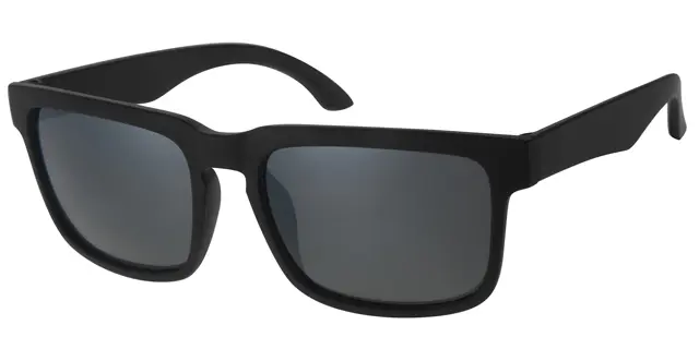 Solbrille mat sort med gummi overflade samt sorte glas