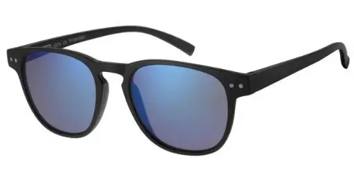 [404343-40429] [404343-40429] Solbrille mat sort med sølv dekoration samt sorte glas blå spejl belagt