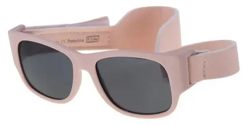 [505190-23006] [505190-23006] Børne Solbrille lys lyserød gummibelagt med bred nakke rem sorte glas 