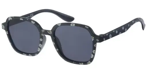 [505233-24032] [505233-24032] Børne Solbrille Sort med marguerit print og Sorte glas