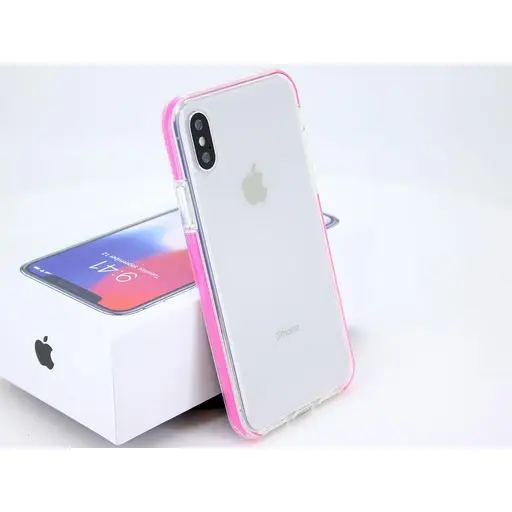 [813024] IPHONE 10-10S TRANSPARENT COVER MED PINK BUMPER INDENI