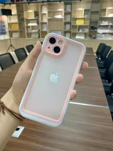 [816022] IPHONE 13 PRO MAX BAGCOVER SEMITRANSPARENT MED PINK OG HVID RAMME