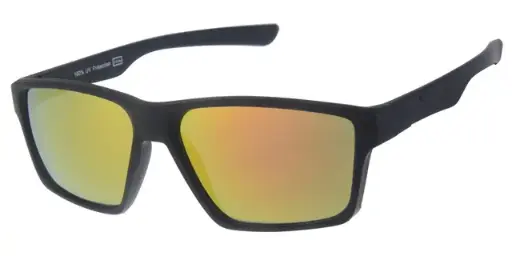 [404499-70180] Solbrille sort med gummi overflade samt rødt spejlglas