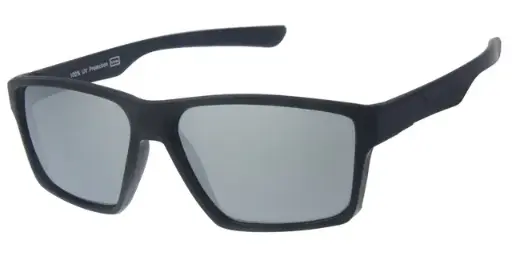 [404500-70180] Solbrille sort med gummi overflade samt sølv spejlglas